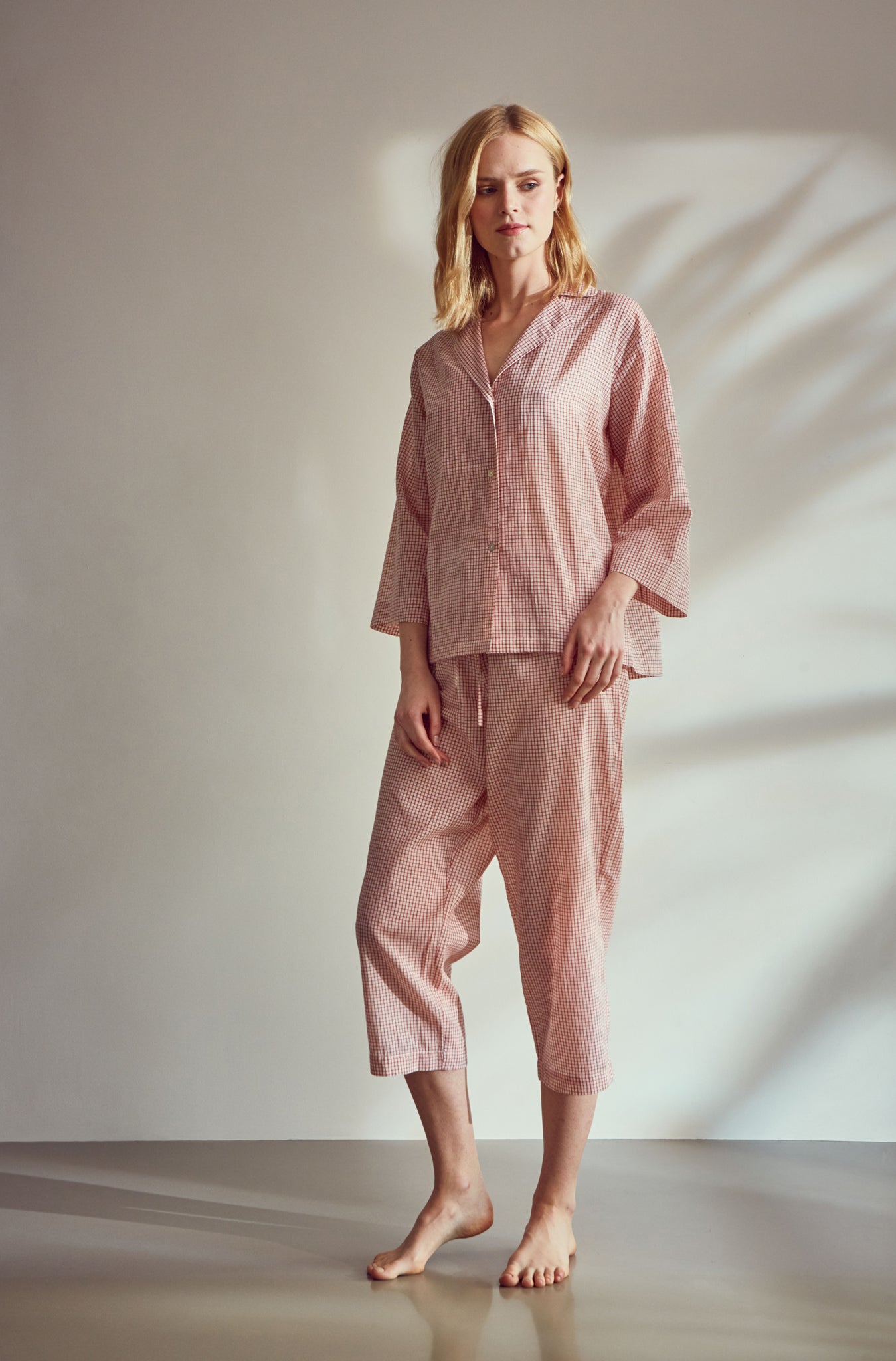 Luxury cotton red check pyjamas perfect for lightweight travel