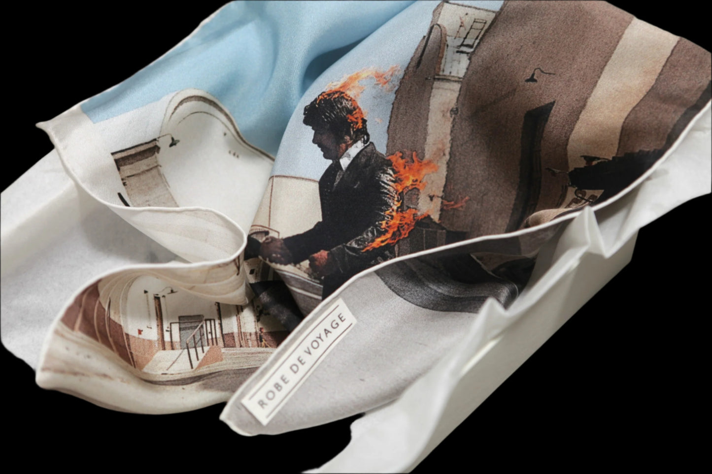Limited edition set of three iconic Pink Floyd album covers, printed by sustainable, luxury, fashion brand Robe de Voyage, for Pink Floyd's Mortal Remains exhibition. Wish you were here.