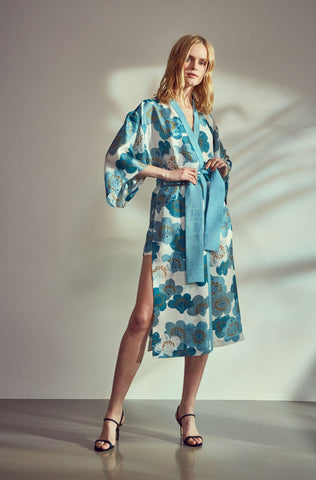 Turquoise silk robe sales