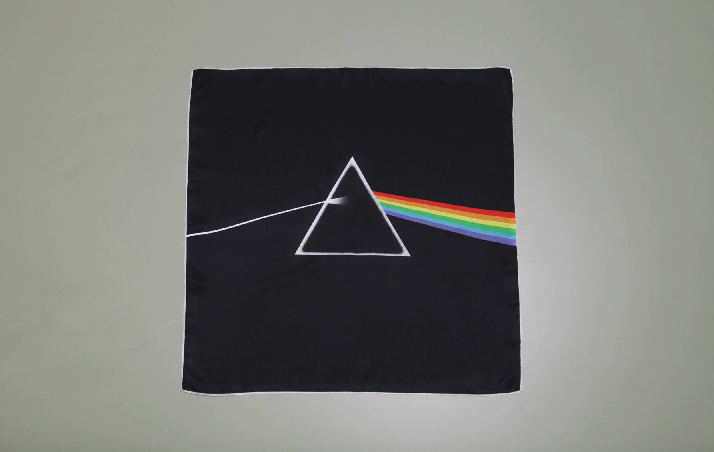 Limited edition set of three iconic Pink Floyd album covers, printed by sustainable, luxury, fashion brand Robe de Voyage, for Pink Floyd's Mortal Remains exhibition. Dark side of the moon 